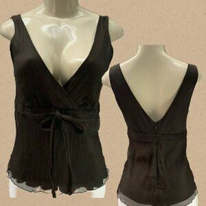J.Crew 6 Brown Surplice Neck 100% Silk Tie Front Lined Zip Back Sleeveless Top